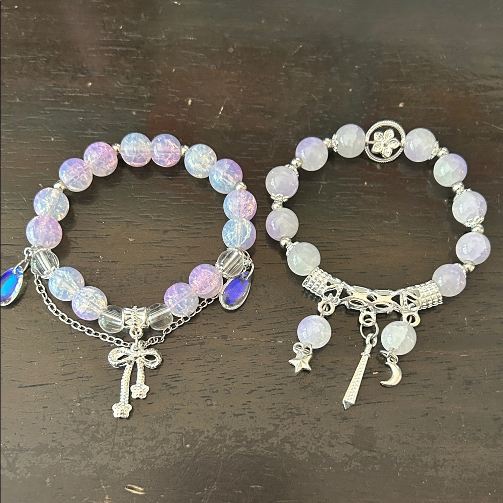 Elegant Silver and Purple Charm Bracelets